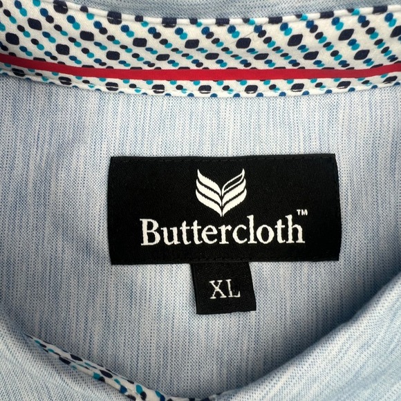 Buttercloth Mens XL Light Blue Heathered Long Sleeve Polo Shirt Knit Wing Logo - Picture 2 of 10